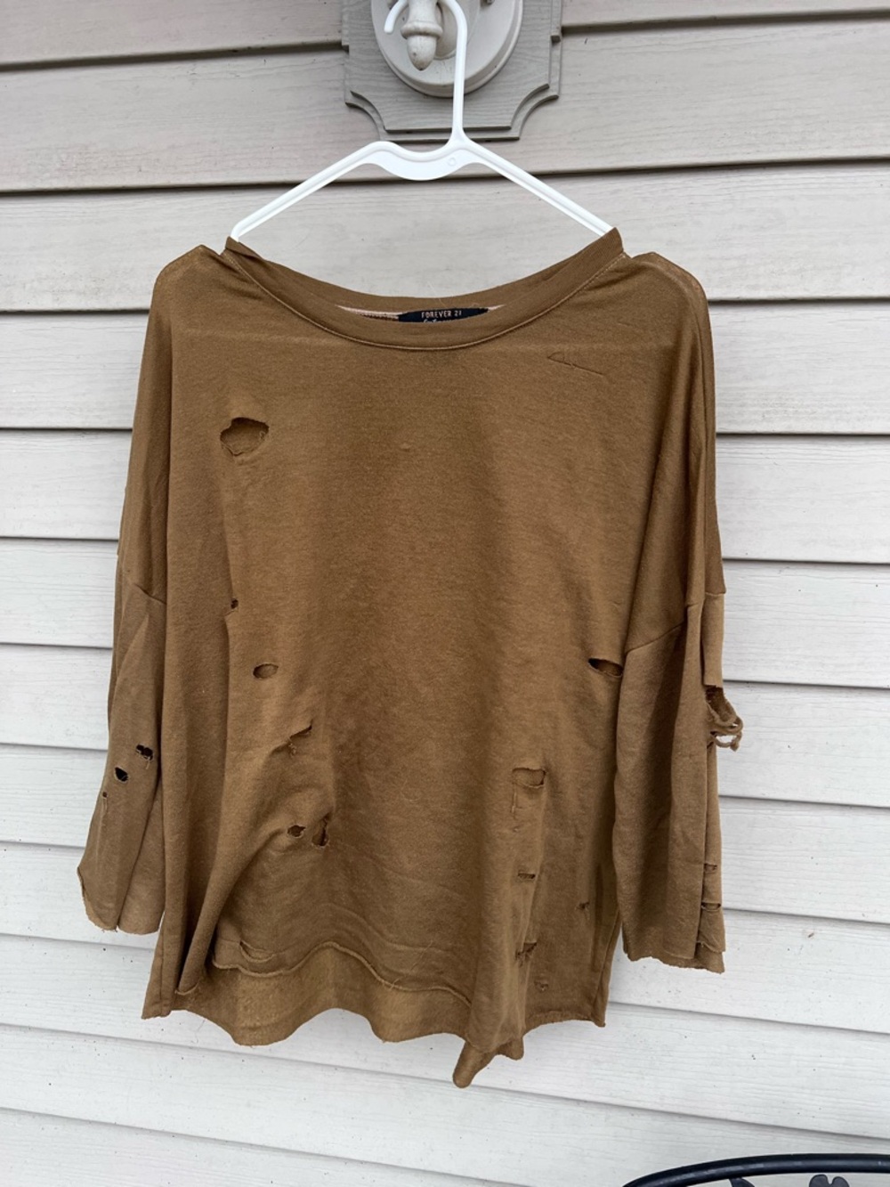 Forever 21 Distressed Olive Brown Women's Sweatshirt